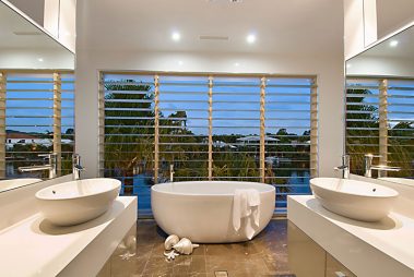 Bathroom with big window front