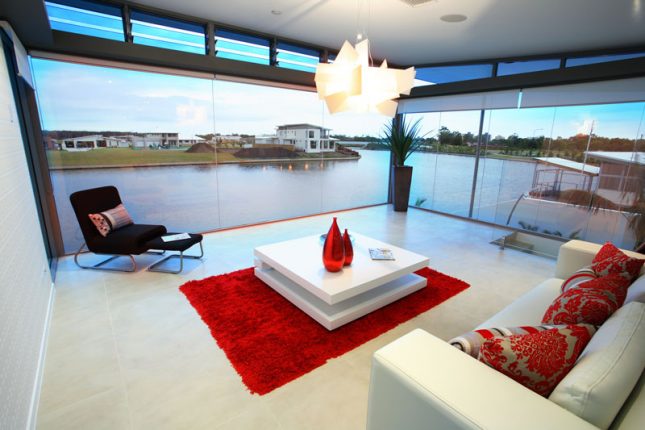 Living room with large window front